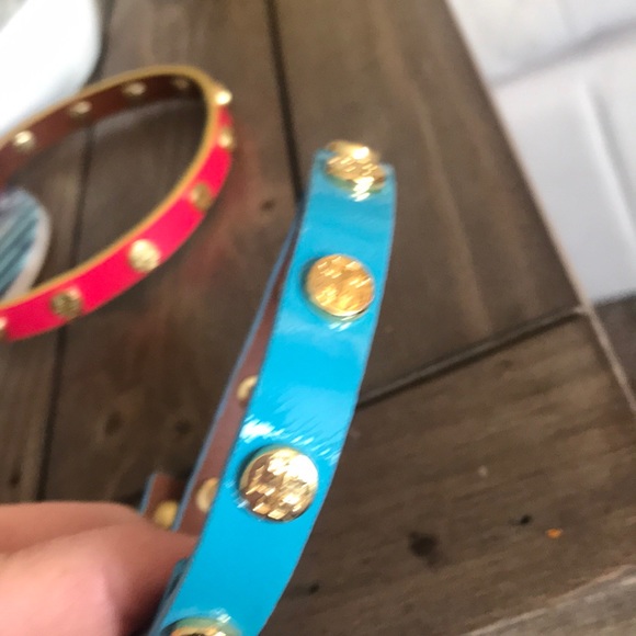 2 Tory Burch leather wrist wraps one pink 1 Bl new - Picture 6 of 12